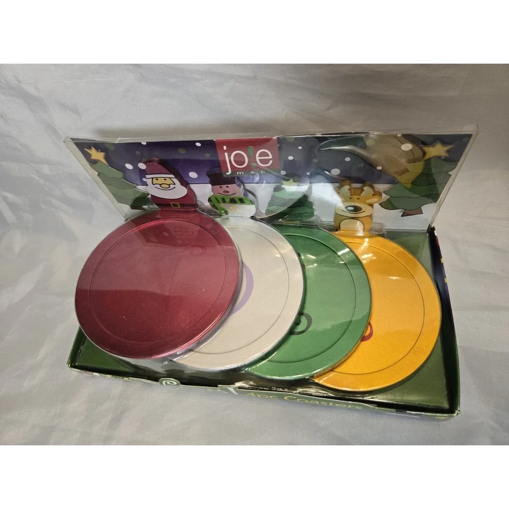 Jo!e Set Of 4 Holiday‎ NOEL Drink Coasters New Festive Metal Christmas Colorful